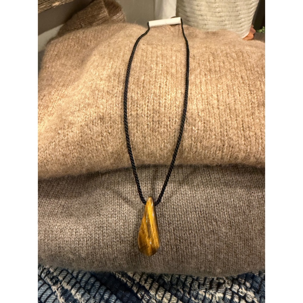 Madewell Tigers Eye Teardrop Pendant Cord Necklace EE4818 NZ153 New